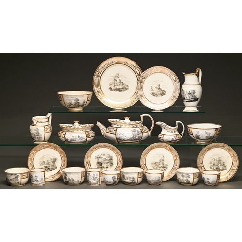 75 - A New Hall bat printed tea and coffee service, c1805, pattern 558, teapot and cover 13cm h, and vari... 