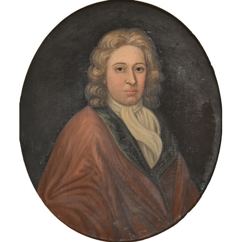 95 - English School, early 18th century - Portrait of a Gentleman,  bust length, in red robe, oil on canv... 