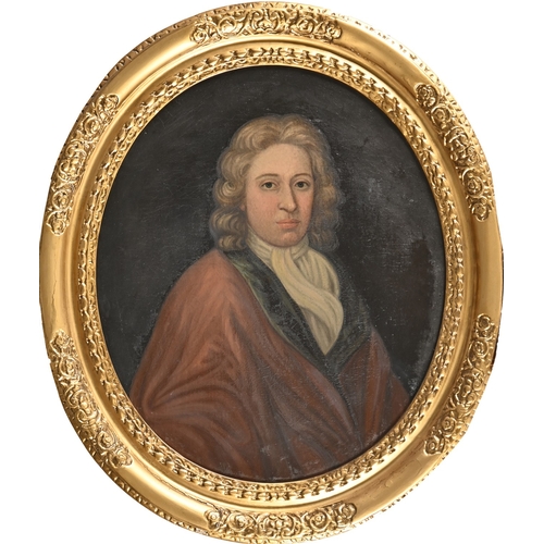 95 - English School, early 18th century - Portrait of a Gentleman,  bust length, in red robe, oil on canv... 