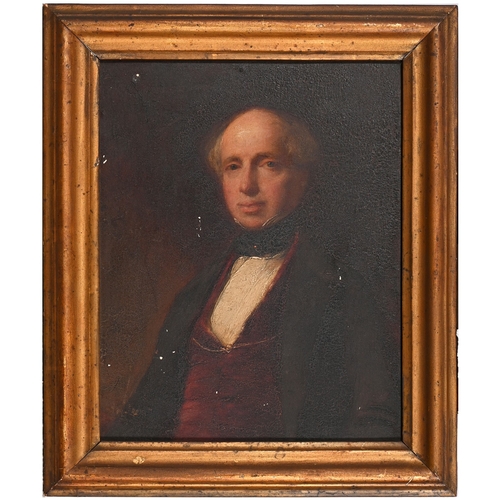 261 - English School, 19th century &ndash; Portrait of a Gentleman, bust length, in black stock and red wa... 