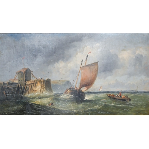 264 - Attributed to James Edwin Meadows - Fishing Boats on Choppy Seas, oil on canvas, 59 x 104cm... 