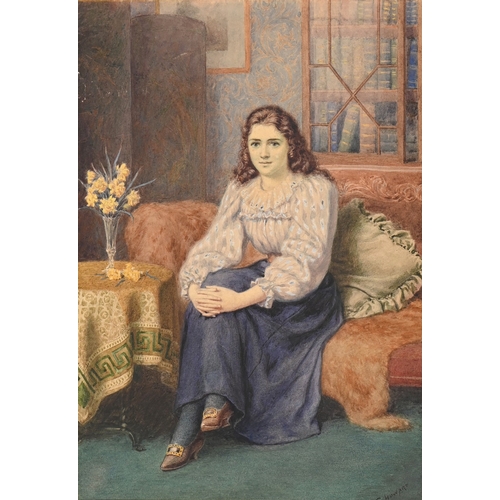 284 - *. Howard, late 19th/early 20th century - Portrait of a Young Lady, full-length, seated on a sofa, a... 