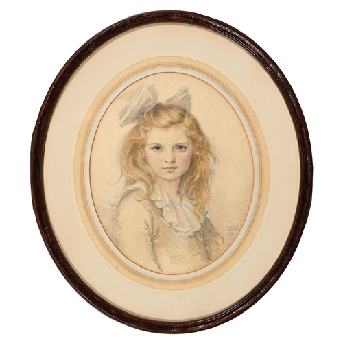 284 - *. Howard, late 19th/early 20th century - Portrait of a Young Lady, full-length, seated on a sofa, a... 