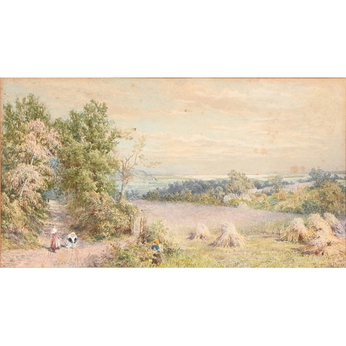 292 - Victorian School - Figures and Haystacks by the Coast, monogrammed J.T.H.,&nbsp;dated March 1884 ver... 