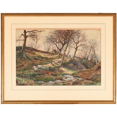 292 - Victorian School - Figures and Haystacks by the Coast, monogrammed J.T.H.,&nbsp;dated March 1884 ver... 