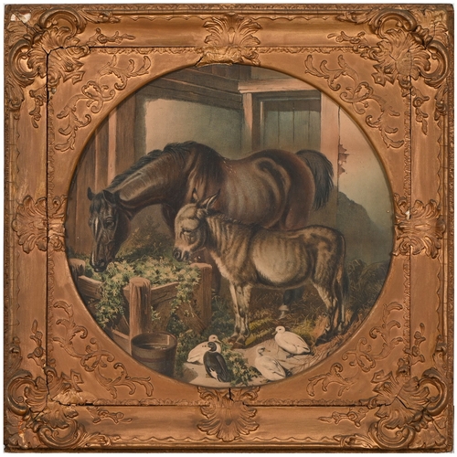 295 - A set of nine gilt and composition shaped square frames, c1870, enclosing Victorian chromolithograph... 