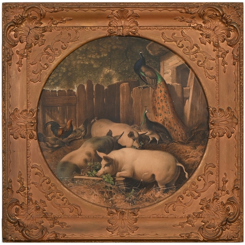 295 - A set of nine gilt and composition shaped square frames, c1870, enclosing Victorian chromolithograph... 