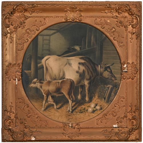 295 - A set of nine gilt and composition shaped square frames, c1870, enclosing Victorian chromolithograph... 