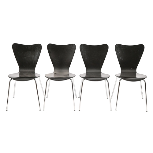 337 - A set of four Fritz Hansen Series 7 chairs, model 3107, of black ash on chromium plated steel legs... 