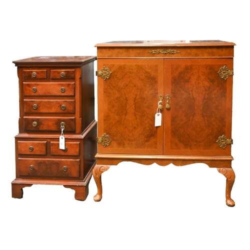 387 - A dwarf walnut chest on chest, late 20th c, 77cm h and a walnut cabinet