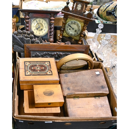 429 - A German mahogany mantle clock, early 20th c, with giltmetal mounted silvered dial, 54cm h and a con... 