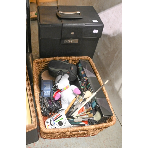 446 - Miscellaneous items, including Venetian masks, soft toys, headphones, Canon camera, a Kodak CAROUSEL... 