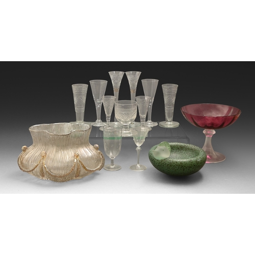 54 - Miscellaneous decorative glass and cut drinking glass, 19th c and later, to include a cranberry glas... 