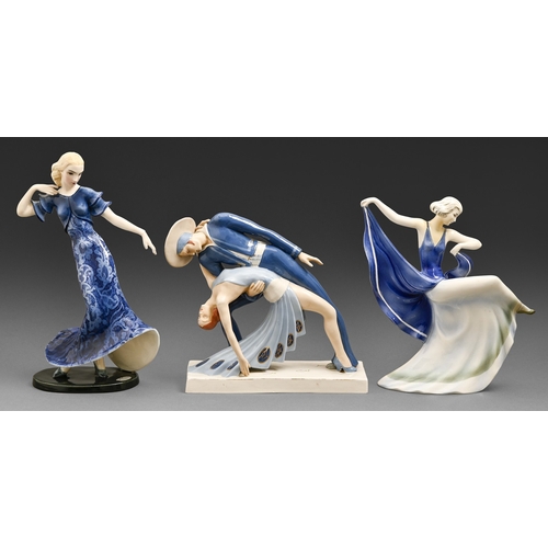 6 - A Royal Dux group of Spanish dancers, c1930s, on rectangular base, 21cm h, shape no 3164, mark impre... 