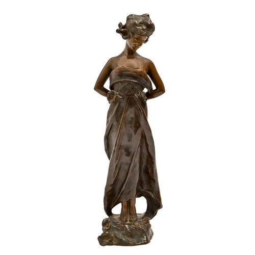 127 - A French bronze statuette of a young woman on tiptoe, cast from a model of Georges van der Straeten,... 