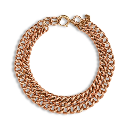 100 - A 9ct gold bracelet, adapted from an albert, of two rows of curb links, 18cm l, links individually m... 