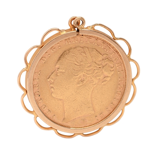 103 - Gold coin. Sovereign 1884, in gold mount, 9.4g