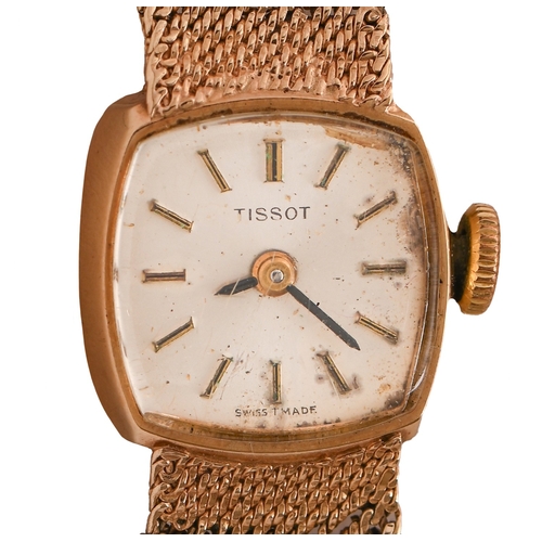 106 - A Tissot 9ct gold lady's wristwatch, 1.4 x 1.5cm, import marked London 1968, on maker's textured 9ct... 