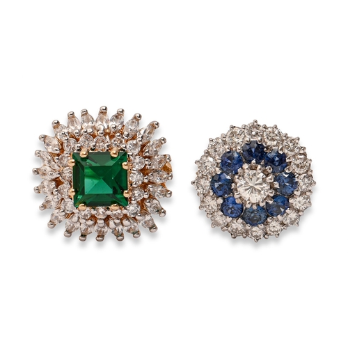 11 - A sapphire and diamond ring, in gold marked 18ct, 6.8g, size I and another ring, base metal (2)... 