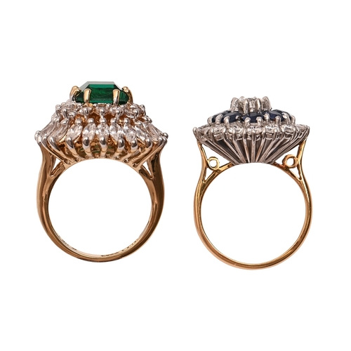 11 - A sapphire and diamond ring, in gold marked 18ct, 6.8g, size I and another ring, base metal (2)... 