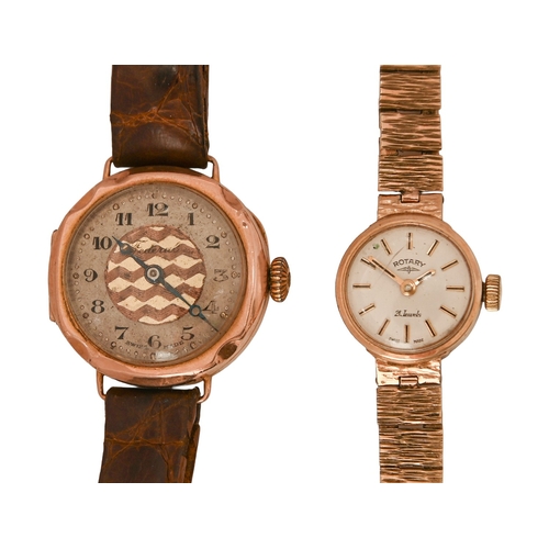 110 - A Rotary 9ct gold lady's wristwatch, 1.6cm diam, London 1973, on textured gold bracelet, 13.8g and a... 