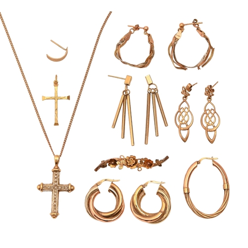 114 - Miscellaneous gold articles, to include earrings and crosses, 23g