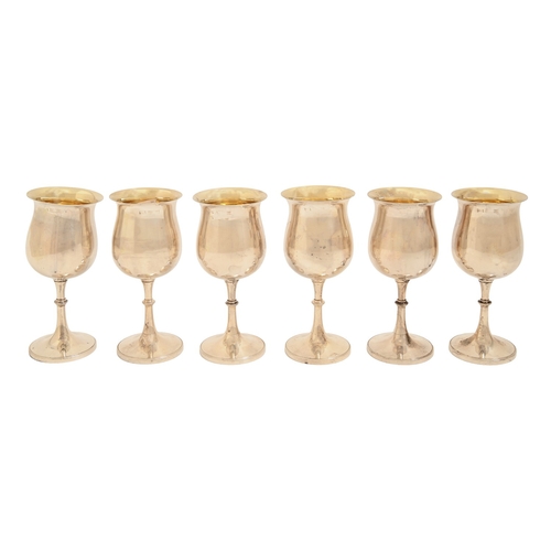 202 - A set of six Elizabeth II silver goblets, with tulip bowl, 14cm h, maker P & S, Birmingham 1973,... 