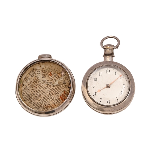 46 - An English silver pair-cased verge watch, unsigned, No 19270, with finely pierced and engraved watch... 