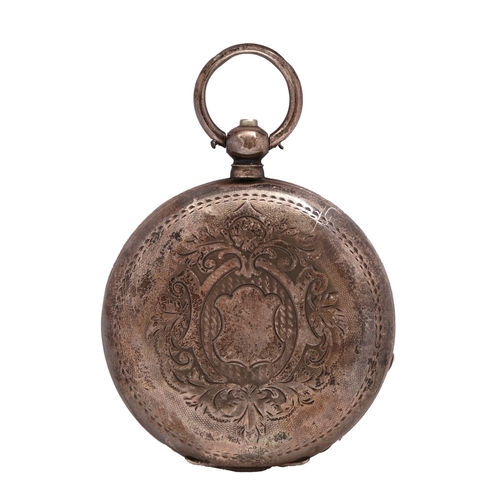 52 - A Swiss silver hunting cased keyless cylinder watch for the Russian market, c1900, the enamel dial i... 