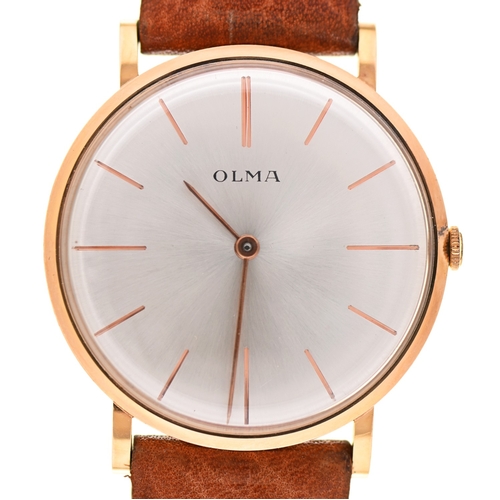 61 - An Olma 18ct gold gentleman's wristwatch, 3.4cm diam, maker's box