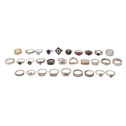 68 - Thirty silver rings, plain and variously gem set, various sizes, 3oz 12dwt