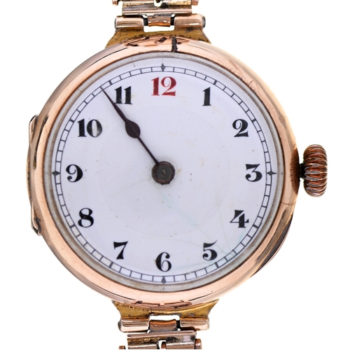 76 - A 9ct gold lady's wristwatch, with enamel dial and Buren movement, 2.8cm diam, import marked, London... 