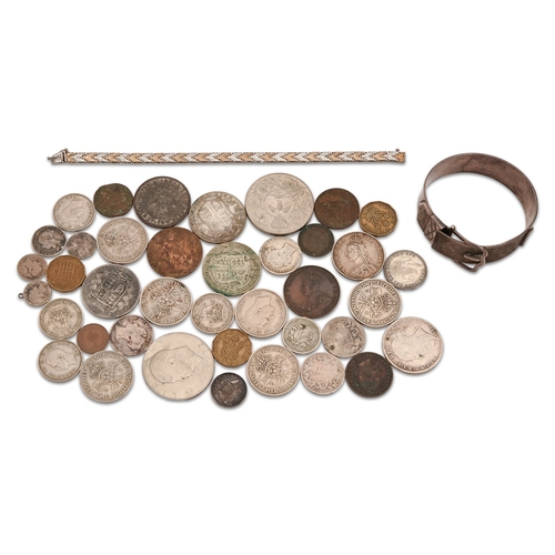 79 - Miscellaneous silver articles, comprising a bangle and bracelet and UK silver coins, 1920-46 coins 4... 