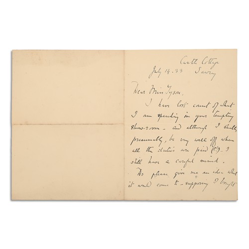 175 - POTTER, Helen Beatrix. Autograph letter, signed (Beatrix Heelis) to Elizabeth Tyson. Castle Cottage,... 