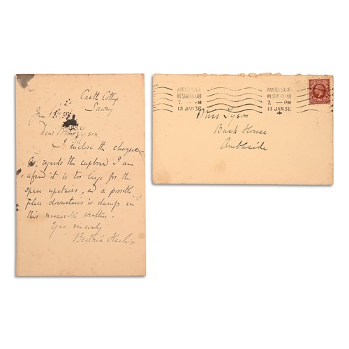 170 - POTTER, Helen Beatrix. Autograph letter, signed (Beatrice Heelis) to Elizabeth Tyson. Castle Cottage... 
