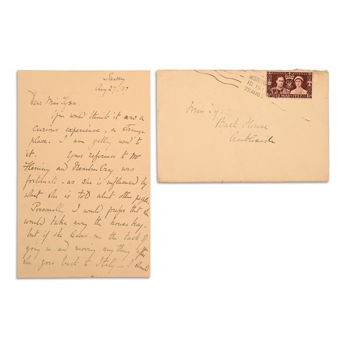 167 - POTTER, Helen Beatrix. Autograph letter, signed (H. B. Heelis) to Elizabeth Tyson. Sawrey, August 27... 