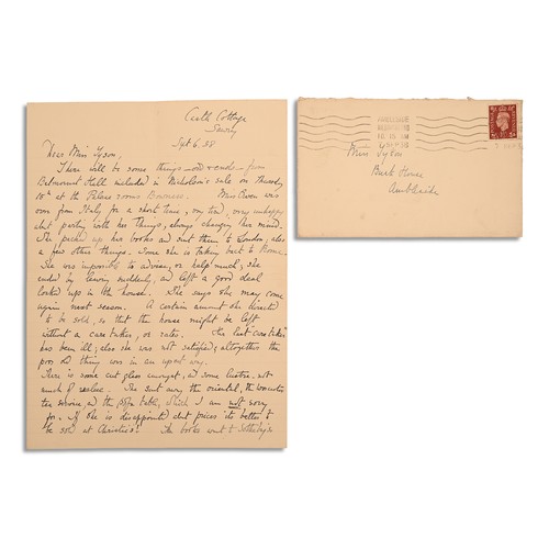 165 - POTTER, Helen Beatrix. Autograph letter, signed (H. B. Heelis) to Elizabeth Tyson. September 6, 1938... 