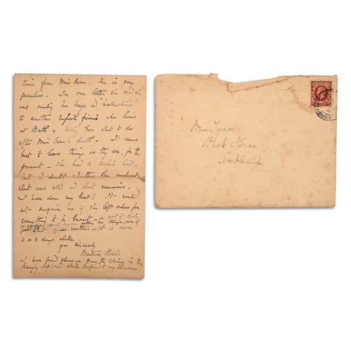 162 - POTTER, Helen Beatrix. Autograph letter, signed, to Elizabeth Tyson. Castle Cottage, Sawrey, January... 