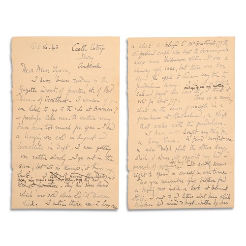 161 - POTTER, Helen Beatrix. Autograph letter, signed, to Elizabeth Tyson. Castle Cottage, Sawrey, October... 