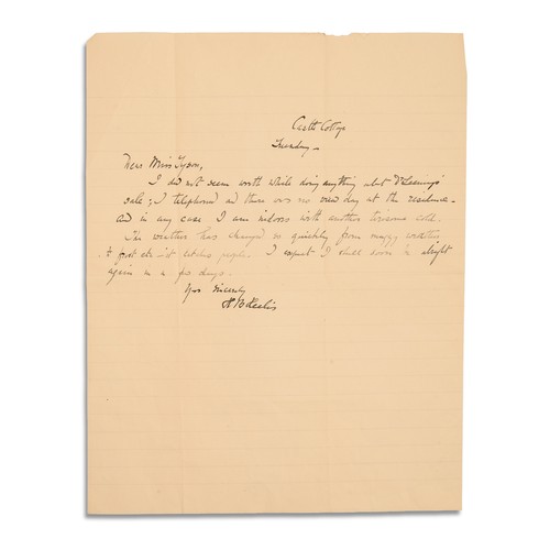159 - POTTER, Helen Beatrix. Autograph letter, signed (H. B. Heelis) to Elizabeth Tyson. Castle Cottage, S... 