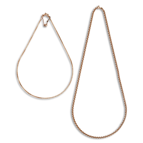 12 - A gold chain, 44cm l, marked 750 and a 9ct gold chain, 61cm l, 8.9g (750) and 10g (9ct)... 