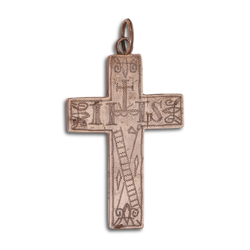 136 - A silver pectoral cross, possibly English, 18th c, pricked with the sacred monogram, cross, heart, e... 