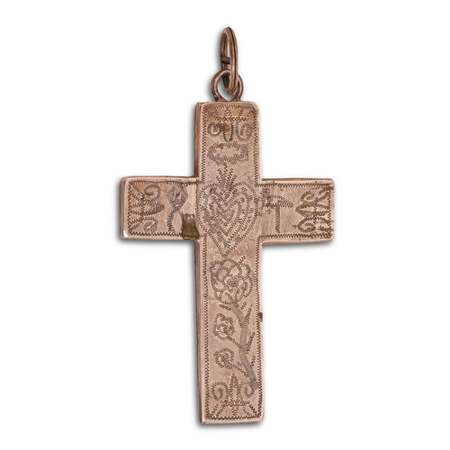 136 - A silver pectoral cross, possibly English, 18th c, pricked with the sacred monogram, cross, heart, e... 