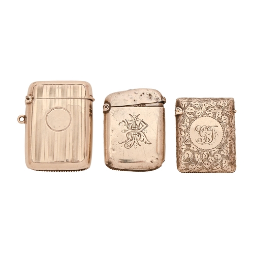 143 - Three Victorian and George V silver vesta cases, 5cm h and smaller, all Birmingham, by various maker... 
