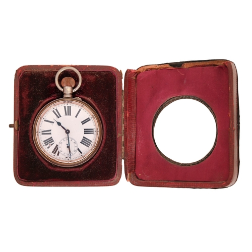 151 - An Edwardian silver mounted and leather covered strut timepiece, 11cm h, maker's mark poorly struck,... 
