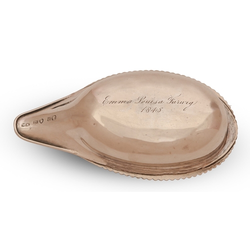 154 - A Victorian silver pap boat,&nbsp;interior gilt, the underside engraved Emma Louisa Farwig 1845, 13.... 