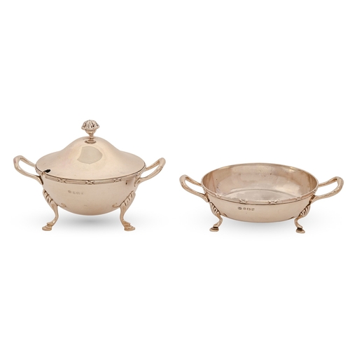 155 - A George V silver marmalade pot and cover, of vase shape and a matching butter dish, 13.5 and 14cm o... 