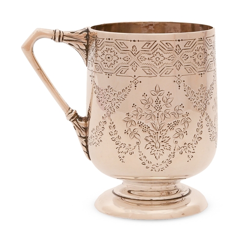 156 - A Victorian silver christening mug, engraved with roses and festoons, on spreading foot, 8.7cm h, by... 