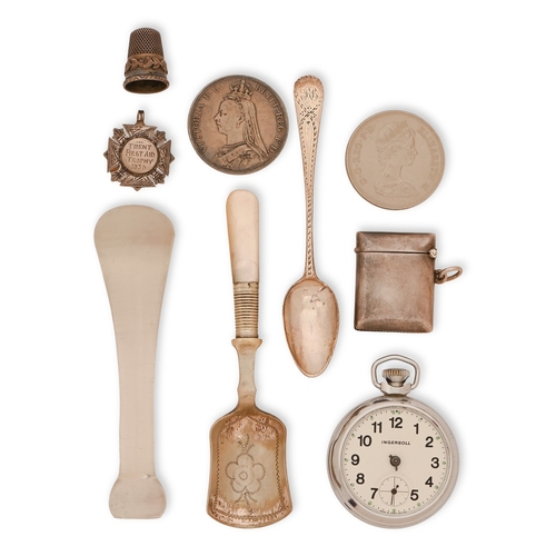 159 - Silver coin. Crown 1891, an Edwardian silver vesta case, Birmingham 1907 and miscellaneous other art... 