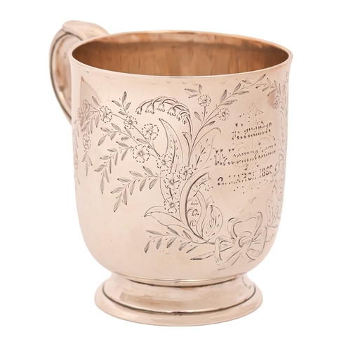 165 - A Victorian silver christening mug, engraved with flowers, 8.8cm h, by Daniel & Charles Houle, L... 